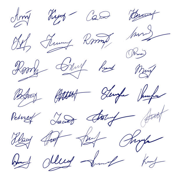 Signatures set. Fictitious signatures for business contract. Vector EPS 10 collection by hand Signatures set. Fictitious signatures for business contract. Vector EPS 10 autograph collection by hand signature collection stock illustrations