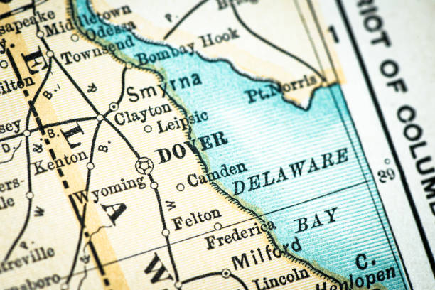 Antique USA map close-up detail: Dover, Delaware Antique USA map close-up detail: Dover, Delaware delaware us state stock illustrations