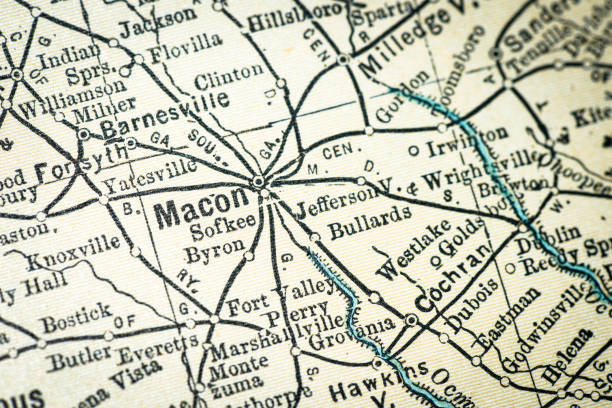 Antique USA map close-up detail: Macon, Georgia Antique USA map close-up detail: Macon, Georgia georgia us state illustrations stock illustrations