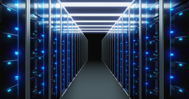 istock Corridor of  server room with server racks in datacenter. 3d illustration 1152461239