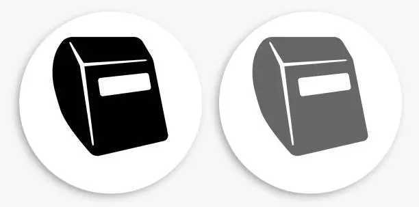 Vector illustration of Soldering Helmet Black and White Round Icon