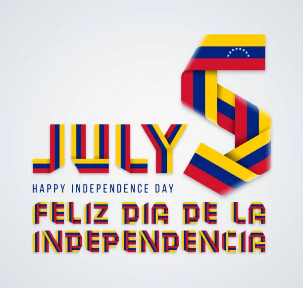 Vector illustration of July 5, Venezuela Independence Day congratulatory design with Venezuelan flag elements. Vector illustration.