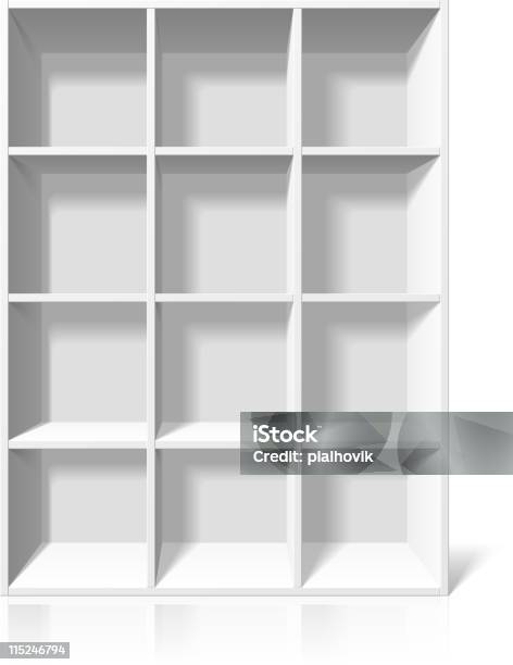 White Twelve Square Space Bookshelf Stock Illustration - Download Image Now - Bookshelf, Bookstore, Box - Container