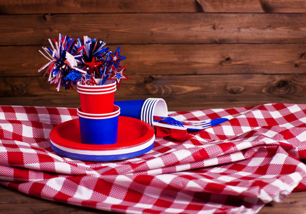 istock 4th July Independence and Labor day American celebration table check tablecloth 1152472107