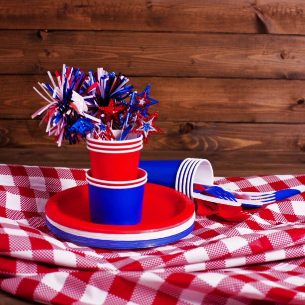 istock 4th July Independence and Labor day American celebration table check tablecloth 1152472133