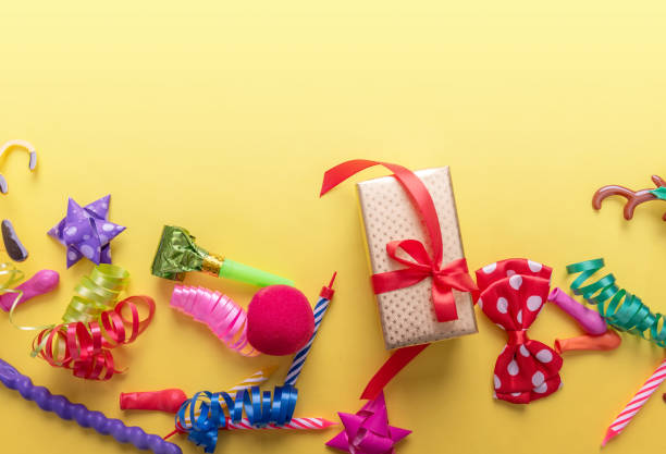 istock Items for carnival on yellow background. 1152475970