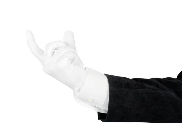 istock Man hand in white glove holding or measuring something isolated on white with clipping path 1152477977