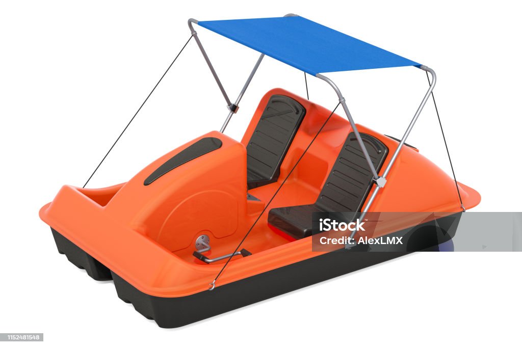 Paddle Boat with canopy, 3D rendering isolated on white background Pedal Boat Stock Photo