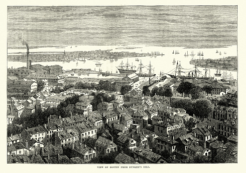 Vintage engraving of View of Boston from Bunker's Hill, 19th Century