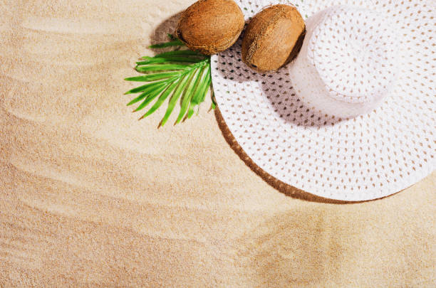 istock Background wdith sandy beach, top view. Summer accessories concept 1152483600