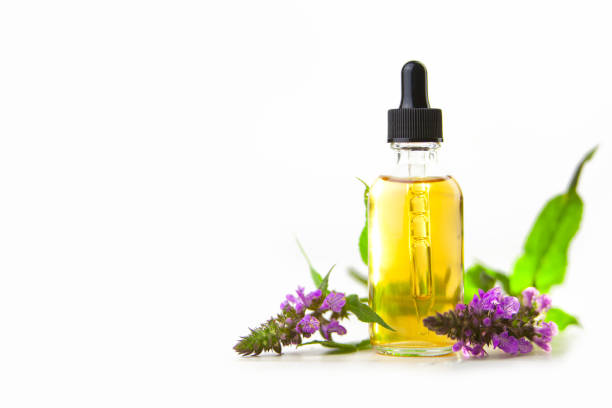 istock marsh woundwort essential oil in  beautiful bottle on White background 1152486578