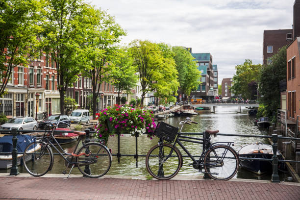 istock bicycles on the bridge overlooking the canal in Amsterdam. 1152495779
