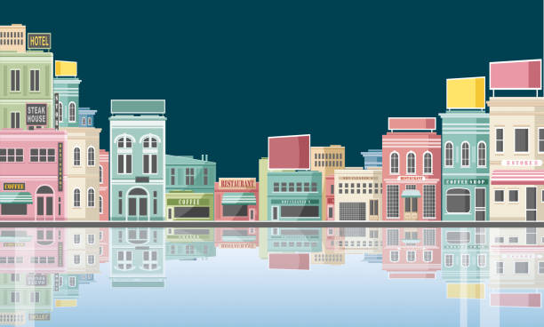 ilustraciones, imágenes clip art, dibujos animados e iconos de stock de la reflexión de la ciudad - small town illustrations