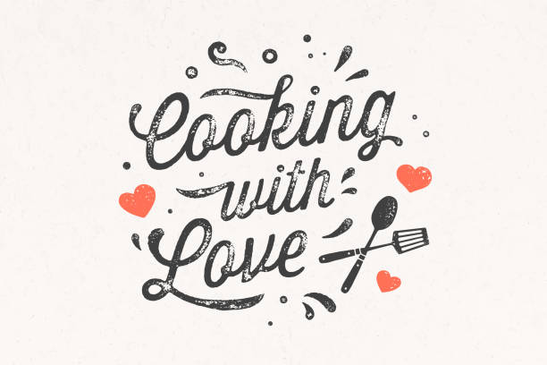 ilustrações de stock, clip art, desenhos animados e ícones de cooking with love. kitchen poster. kitchen wall decor, sign, quote - cozinha ilustrações