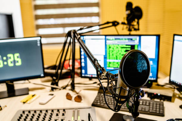 istock Microphone at the radio station studio broadcasting news 1152497002