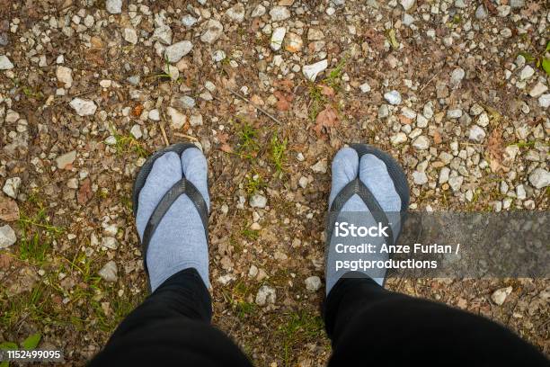 Sandals Over Feet With Socks Stock Photo - Download Image Now - Sock, Sandal, Men