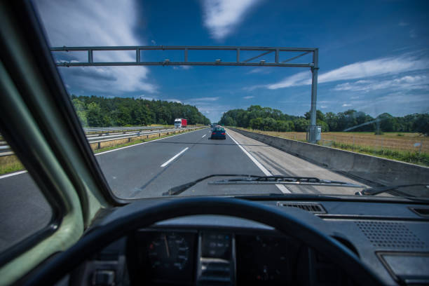 istock View from the back of the steering wheel. 1152499183