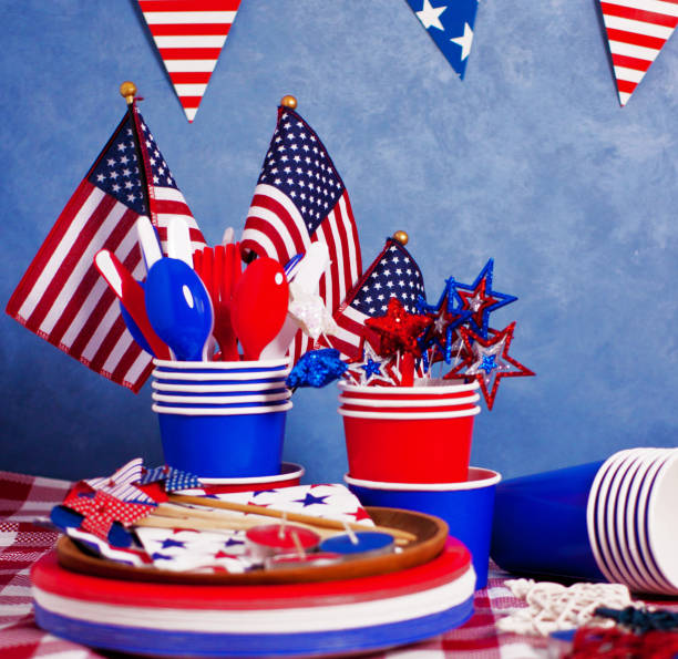 istock 4th July Independence and Labor day American celebration table check tablecloth 1152501211