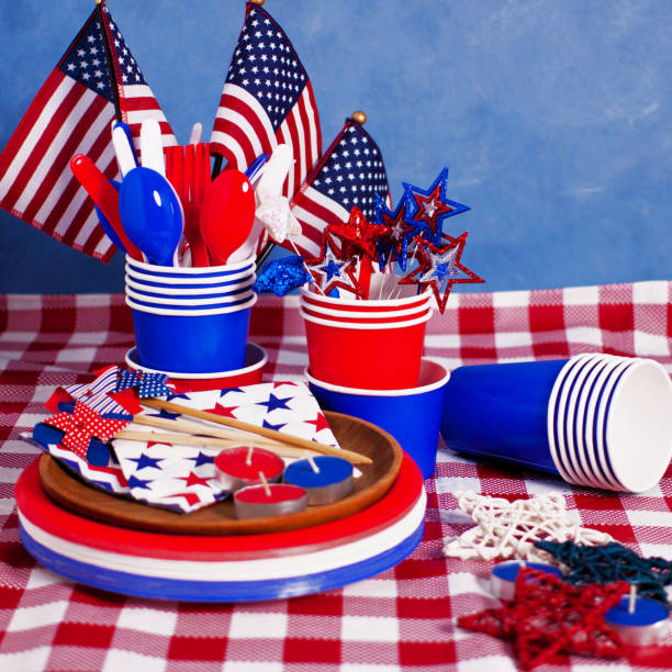istock 4th July Independence and Labor day American celebration table check tablecloth 1152501212