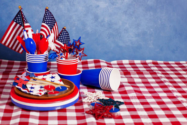 istock 4th July Independence and Labor day American celebration table check tablecloth 1152501241