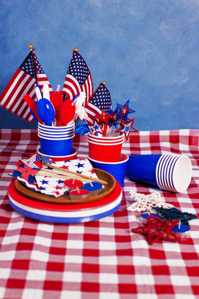 istock 4th July Independence and Labor day American celebration table check tablecloth 1152501254