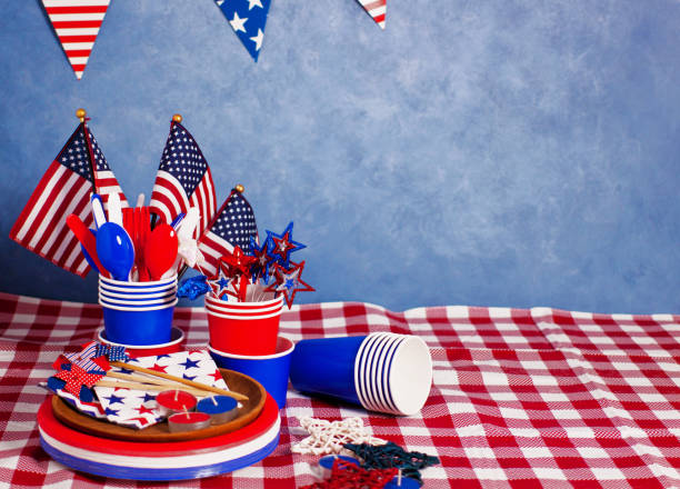 istock 4th July Independence and Labor day American celebration table check tablecloth 1152501258