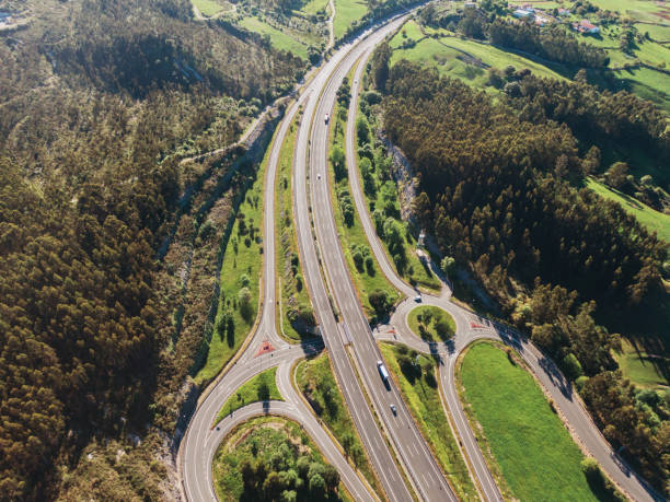 istock Highway, highway exits and crossroads as seen from above 1152508377