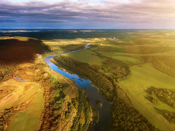 istock Drone view on river and forest in Russia 1152512922