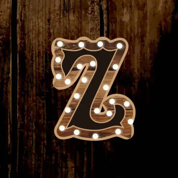 Vector illustration of Country Carnival wooden Capital letter Z font design with lights