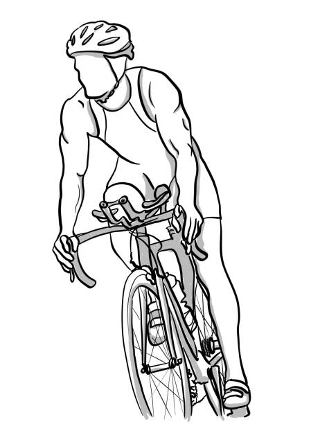 Marathon Cycling Training Man training for the cycling portion of a marathon cycling bicycle pencil drawing cyclist stock illustrations
