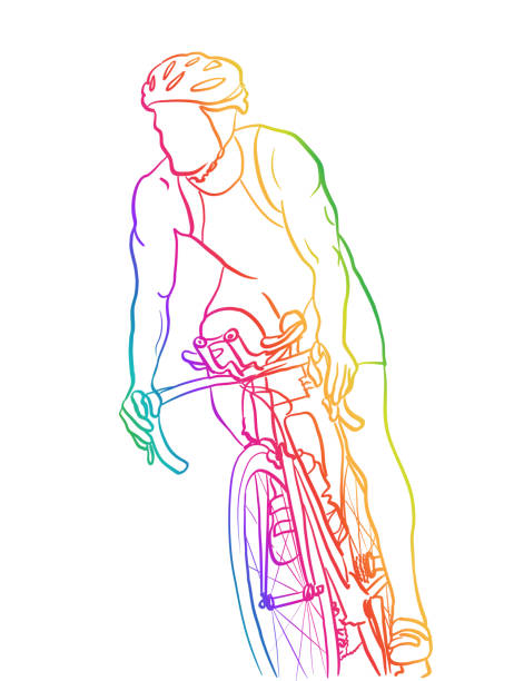 illustrazioni stock, clip art, cartoni animati e icone di tendenza di maratona ciclismo allenamento arcobaleno - racing bicycle bicycle cycling yellow