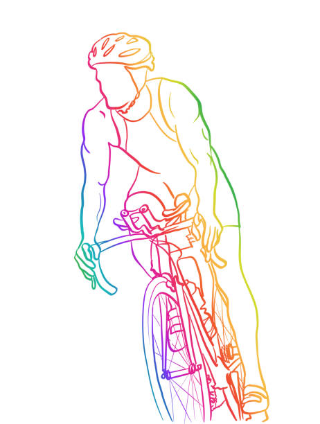 maraton kolarstwo szkolenia tęcza - racing bicycle bicycle cycling yellow stock illustrations