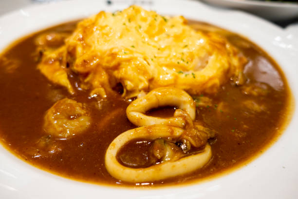 istock Japanese curry rice with omelette cream 1152517296