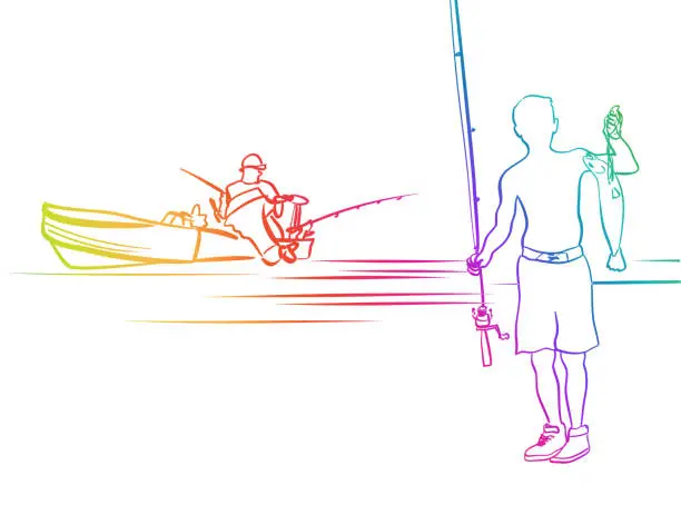 Vector illustration of Nice Catch Fishing Rainbow