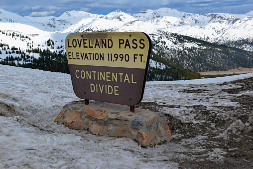 High altitude Loveland Pass located close to many hiking trails for 13ers and 14ers in the Rocky Mountains not far from Denver Colorado