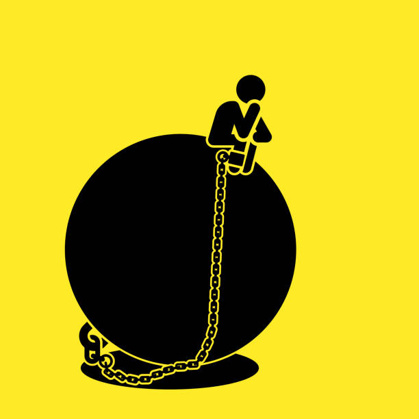 illustrazioni stock, clip art, cartoni animati e icone di tendenza di illustrazione vettoriale del debito aziendale concettuale - debt trapped chain ball and chain