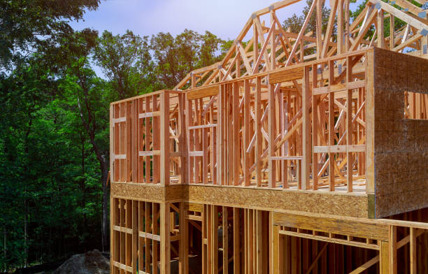 istock Building construction, wood framing structure at new property development site 1152529172