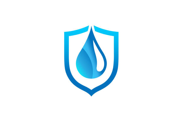 창조적 인 추상 푸른 물방울 방패 로고 디자인 기호 벡터 일러스트 레이 션 - raindrop drop water symbol stock illustrations