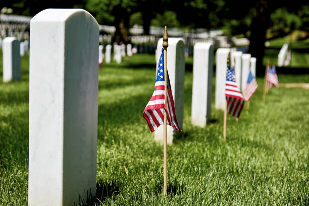 bandiere americane su gravesite - arlington national cemetery immagine foto e immagini stock