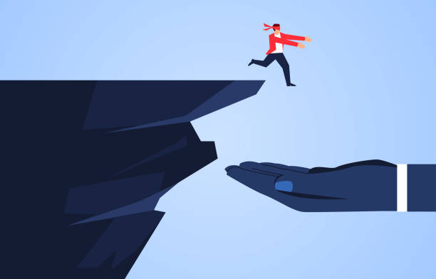 Trust and help Huge hand caught the businessman who fell off the cliff man hand down stock illustrations