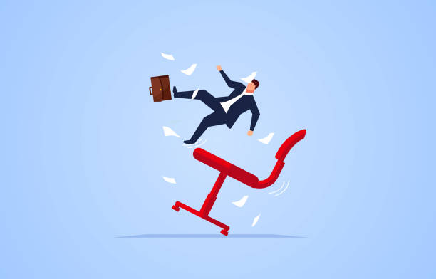 Failure, businessman fell from the chair Failure, businessman fell from the chair disappointment stock illustrations