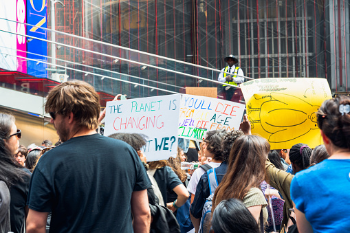 Time Square, New York City. Young People Gathered for a Protest Against Global Warming. New York City, May 24, 2019