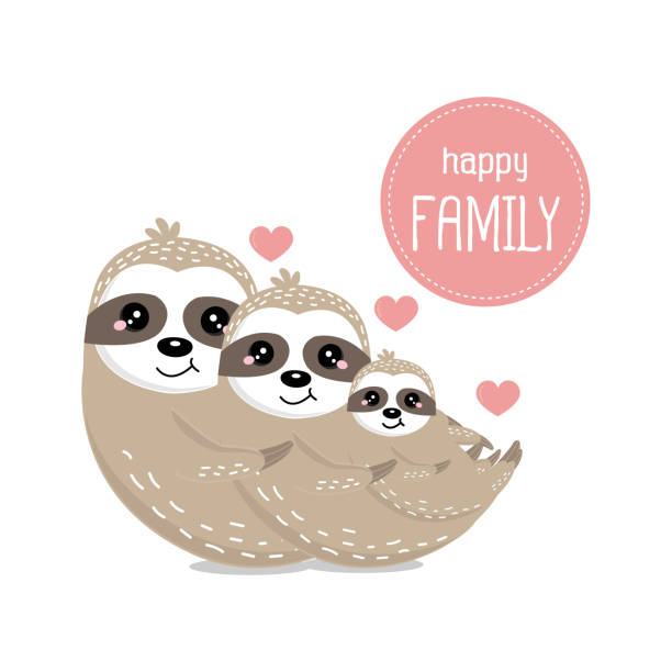 Happle sloth bear family in cartoon style. Happle sloth bear family in cartoon style. animal family stock illustrations