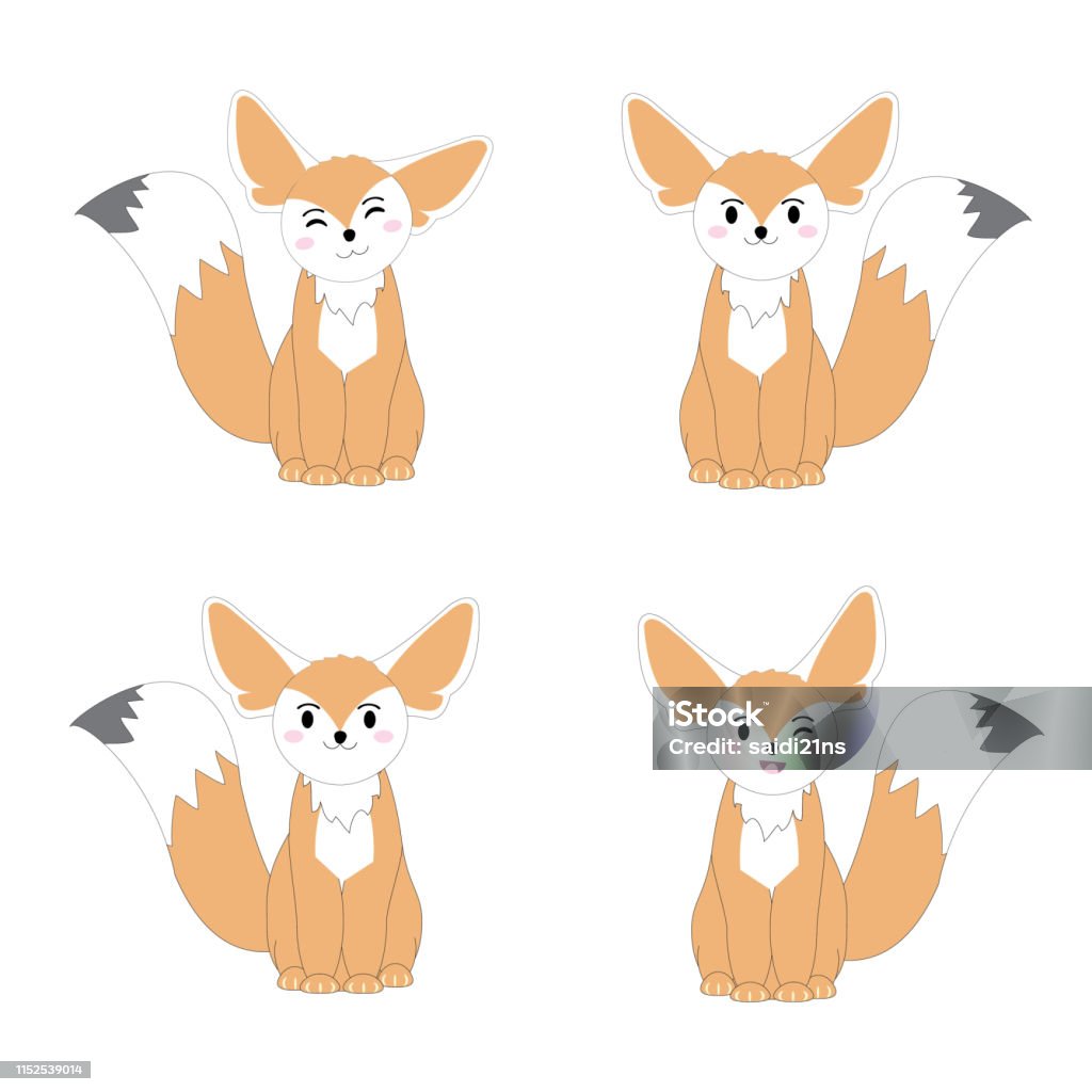 Animal illustration with cute Fennec fox  suitable for kid sticker set Animal illustration with cute Fennec fox  suitable for kid sticker set and clip art Fennec Fox stock vector