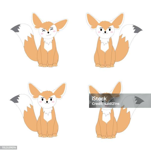 Animal Illustration With Cute Fennec Fox Suitable For Kid Sticker Set Stock Illustration - Download Image Now