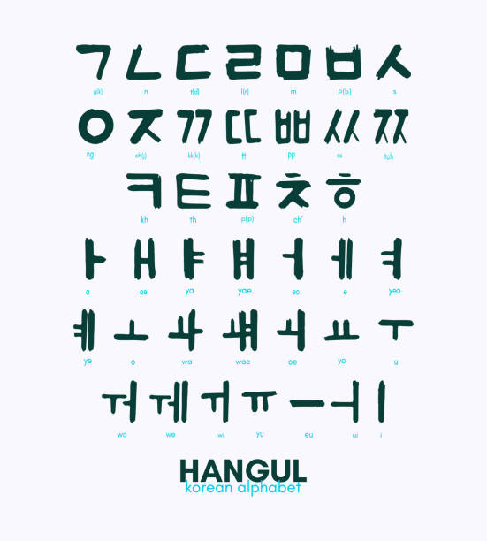 handschriftlich mit tinte koreanischen alphabet - hangul. voller satz von konsonanten und vokalen. schwarze buchstaben isoliert auf weiß. vektor-illustration - koreanisches schriftzeichen stock-grafiken, -clipart, -cartoons und -symbole