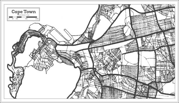 карта кейптауна в черно-белом цвете. векторная иллюстрация. - city urban scene planning black and white stock illustrations