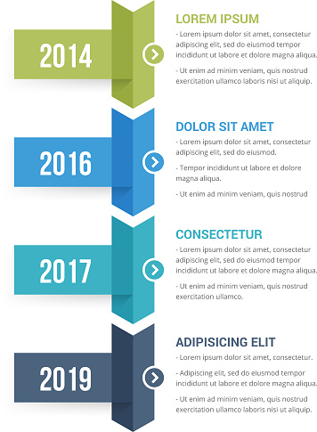 Vertical timeline infographics template with four arrows, vector eps10 illustration
