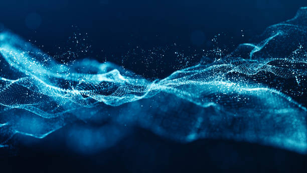 istock Abstract blue color digital particles wave with bokeh and light background 1152548625