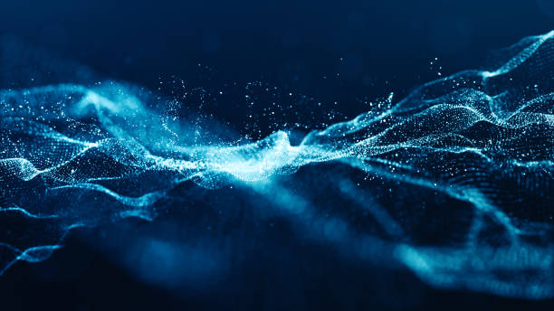 istock Abstract blue color digital particles wave with bokeh and light background 1152548627